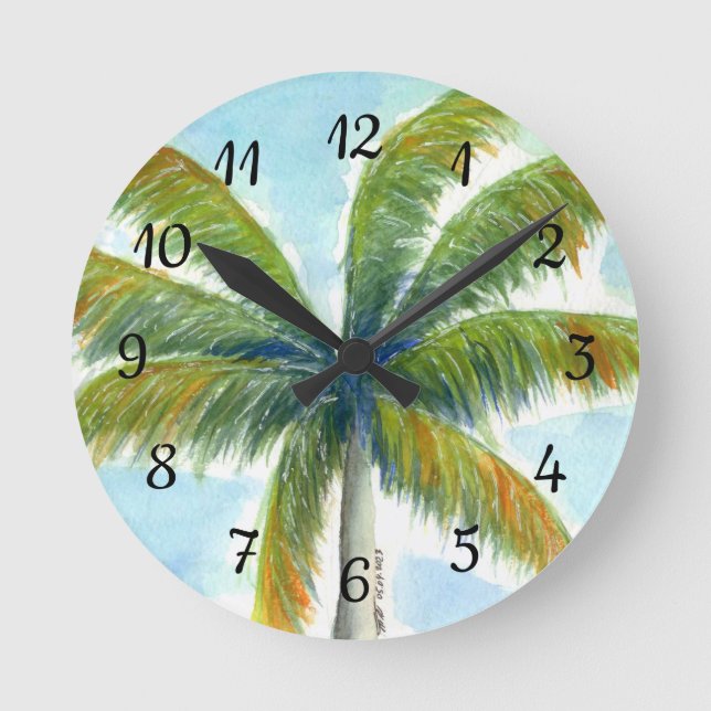 Reloj Redondo Mediano palmera tropical Beach en un día soleado (Anverso)