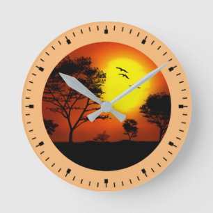Reloj Redondo Mediano Palmeras al Atardecer Siluetas-68607