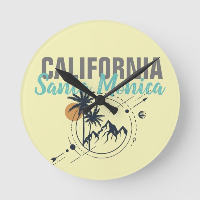 Reloj Redondo Mediano Palmeras Geométricas de Santa Mónica California (Anverso)