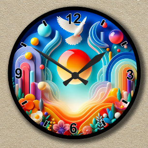 Reloj Redondo Mediano Paloma abstracta de amanecer pacífico personalizab