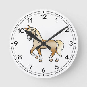 Reloj Redondo Mediano Palomino Cute Personalizado Trotting Horse Ilustra