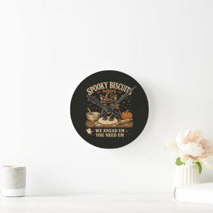 Reloj Redondo Mediano Panadería de Galletas Espeluznantes Gato Negro Hal