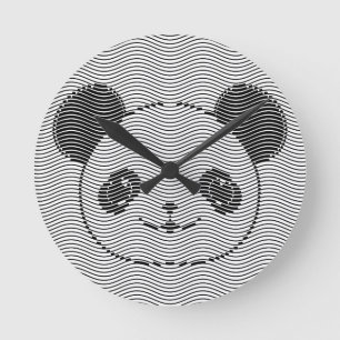 Reloj Redondo Mediano Panda Bear Face On Wave Pattern