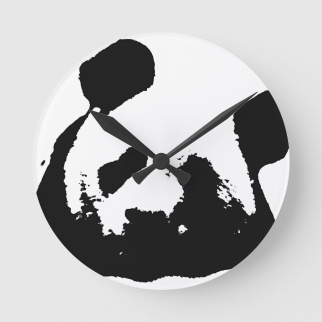 Reloj Redondo Mediano Panda de arte pop blanco negro (Anverso)