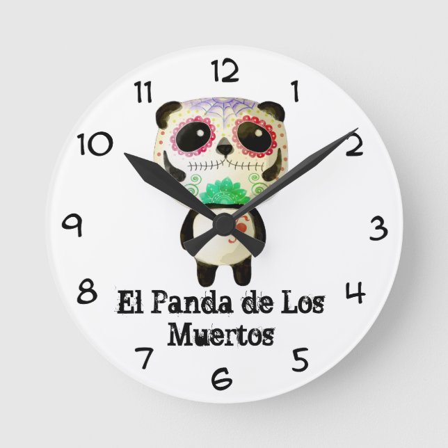 Reloj Redondo Mediano Panda del día de los muertos (Anverso)