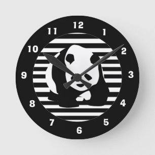 Reloj Redondo Mediano Panda gigante y rayas