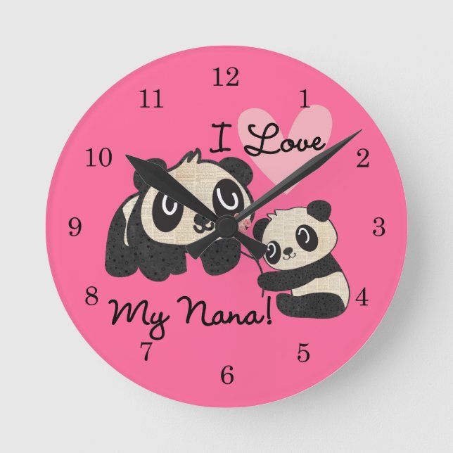 Reloj Redondo Mediano Pandas que amo a mi nana (Anverso)