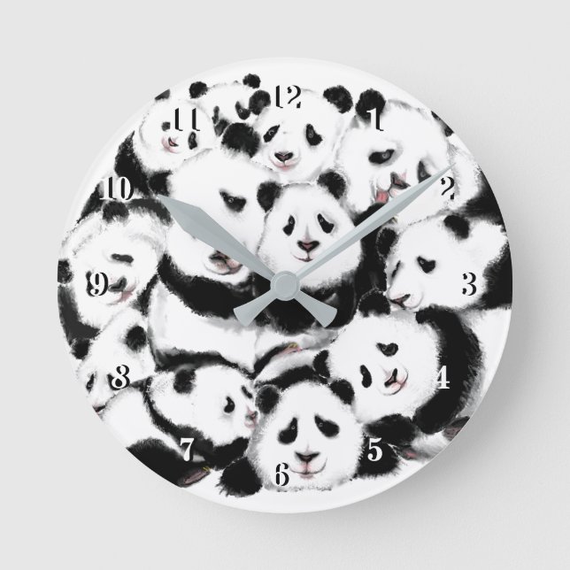 Reloj Redondo Mediano Pandas Wall Clock Grandes abrazos - Pintura blanca (Anverso)