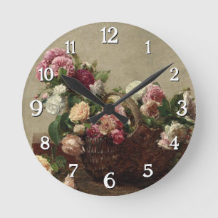 Reloj Redondo Mediano Panier de Rosas - Henri Fantin-Latour