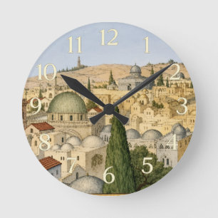 Reloj Redondo Mediano Panorama Vintage de Jerusalén