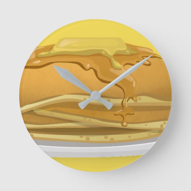 Reloj Redondo Mediano Panqueque y jarabe de arce lindo ilustracion (Anverso)