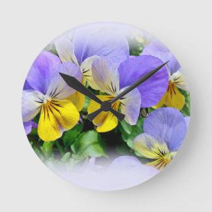 Reloj Redondo Mediano Pansies - Púrpura y Amarilla