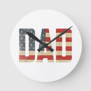Reloj Redondo Mediano Papá Bandera Americana Patriótica Negrita Día del 