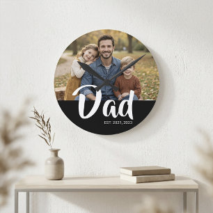 Reloj Redondo Mediano Papá Estableció Foto Moderna de Escritura Blanca