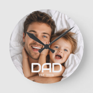 Reloj Redondo Mediano Papá Estableció Foto Negra Blanca y Negrita