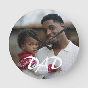 Reloj Redondo Mediano Papá Estableció Foto Negra Blanca y Negrita