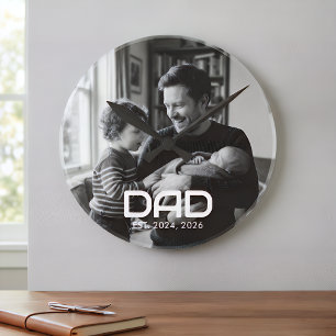 Reloj Redondo Mediano Papá Estableció Foto Negra Blanca y Negrita