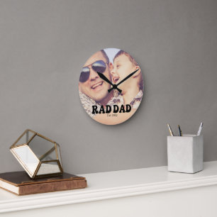 Reloj Redondo Mediano Papá Genial Est. Foto Retro