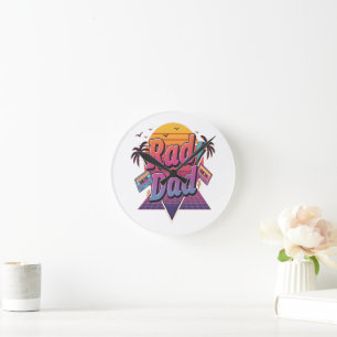 Reloj Redondo Mediano Papá Genial – Estilo Neon Retro 80 para Padres Gen