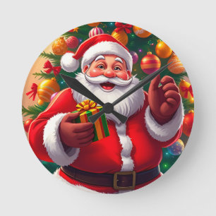 Reloj Redondo Mediano Papá Noel con árbol de Navidad y regalos