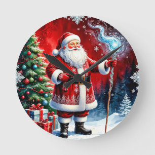 Reloj Redondo Mediano Papá Noel sosteniendo un bastón mágico