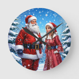 Reloj Redondo Mediano Papá Noel y la Sra. Claus festivos