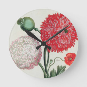Reloj Redondo Mediano Papaver - somniferum y rheas del Papaver grabados