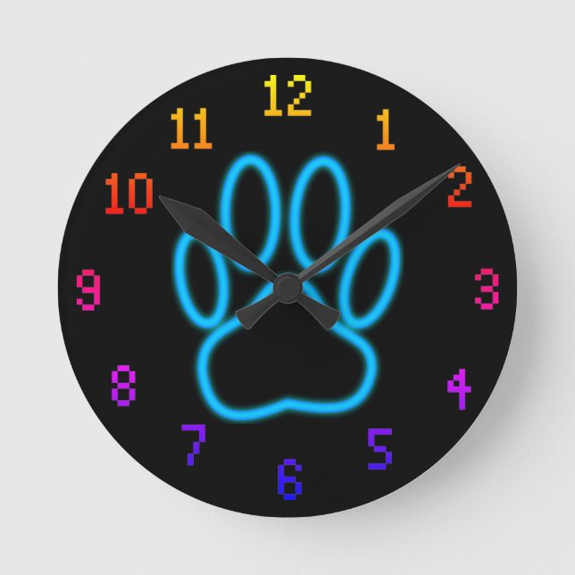 Reloj Redondo Mediano Papel azul neón para perros con números (Anverso)