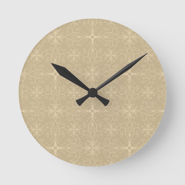 Reloj Redondo Mediano Papel de escritorio floral Beige (Anverso)