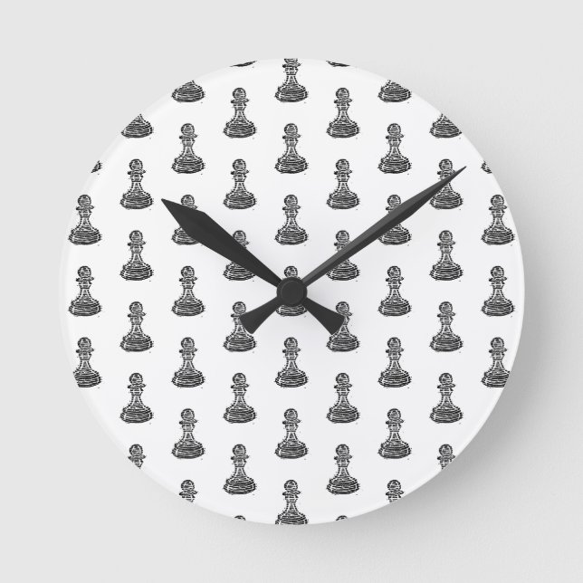 Reloj Redondo Mediano Papel de Linocut para figuras de ajedrez en blanco (Anverso)