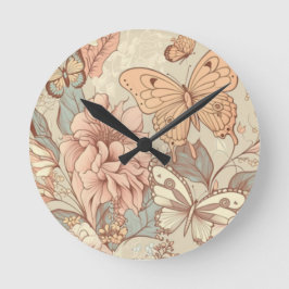 Reloj Redondo Mediano Papel de mariposas y flores