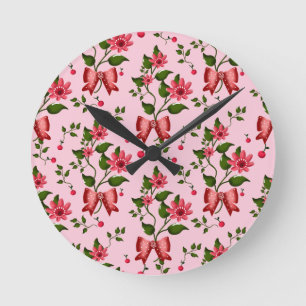 Reloj Redondo Mediano Papel pintado con estampado de lazo floral coquett