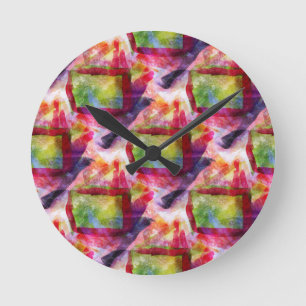 Reloj Redondo Mediano Papel pintado verde, rojo abstracto