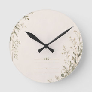 Reloj Redondo Mediano Papelería de Boda con Encanto Botánico Natural