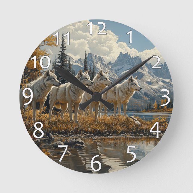 Reloj Redondo Mediano Paquete Wolf junto al lago (Anverso)