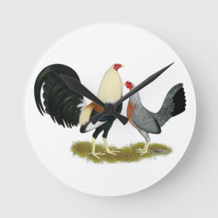 Reloj Redondo Mediano Par de aves de juego grises