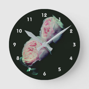 Reloj Redondo Mediano Par Floral de Rosa Rosa