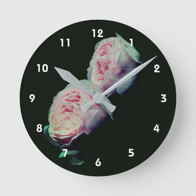 Reloj Redondo Mediano Par Floral de Rosa Rosa (Anverso)