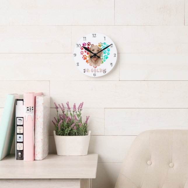 Reloj Redondo Mediano Par lindo Gradiente Arcoiris Mascota Perro dorado  (Sala de lectura)