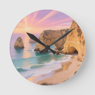 Reloj Redondo Mediano Paraíso de Cuevas Marinas al Atardecer