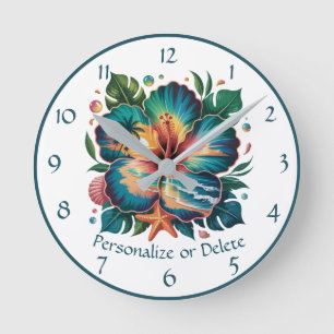Reloj Redondo Mediano Paraíso de Hibisco Tropical – Diseño Floración Oce