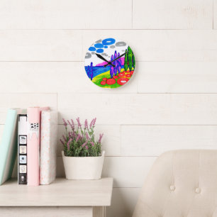 Reloj Redondo Mediano Paraíso del Arte Pop – Paisaje Gráfico Audaz