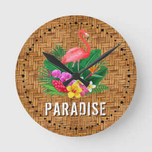 Reloj Redondo Mediano Paraíso floral de Flamingo
