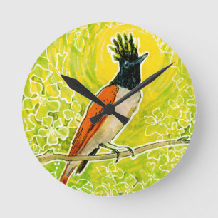 Reloj Redondo Mediano Paraíso indio Flycatcher amarillo tropical