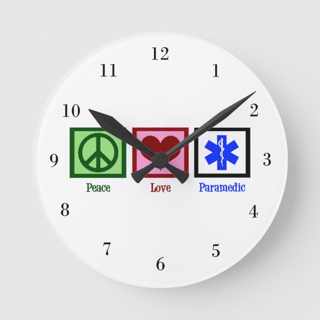 Reloj Redondo Mediano Paramédico del amor de la paz (Anverso)