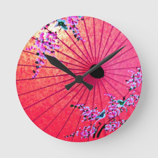 Reloj Redondo Mediano Parasol rosa floral de Japón (Anverso)