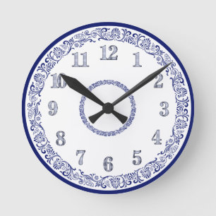 Reloj Redondo Mediano Pared de cocina azul y blanca