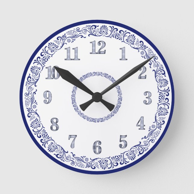 Reloj Redondo Mediano Pared de cocina azul y blanca (Anverso)