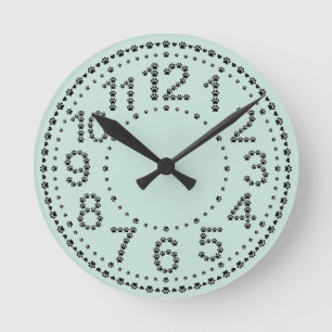Reloj Redondo Mediano Pared de Huella de Pata de Menta Personalizable