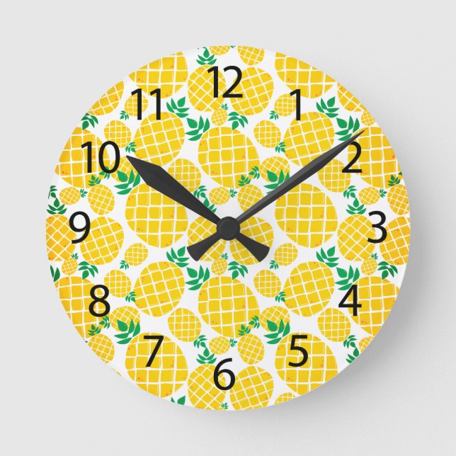 Reloj Redondo Mediano Pared de piña de frutas tropicales (Anverso)